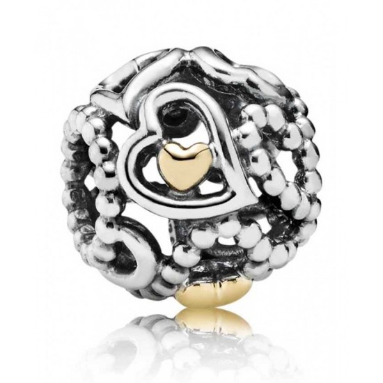 Pandora Charm Silver Openwork 14ct Gold Love Heart PN 10744 Jewelry