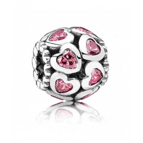Pandora Charm Silver Openwork Pink Cz Hearts Bead PN 10762 Jewelry