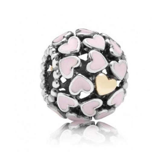 Pandora Charm Mothers Day Silver 14ct Gold Pink Enamel Heart Bead PN 10766 Jewelry