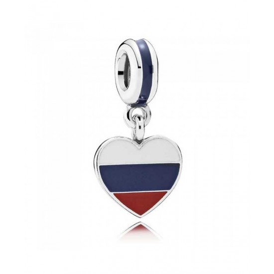 Pandora Charm Silver Enamel Heart Flag Russia Dropper PN 10855 Jewelry
