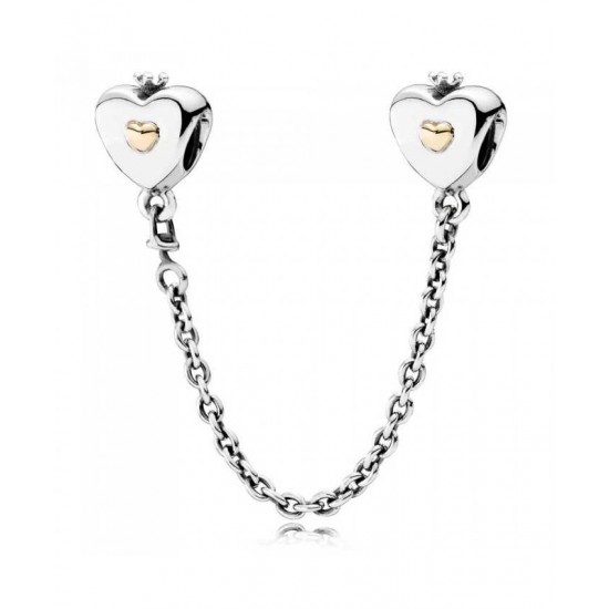 Pandora Safety Chain Silver 14ct Gold Heart And Crown PN 11517 Jewelry