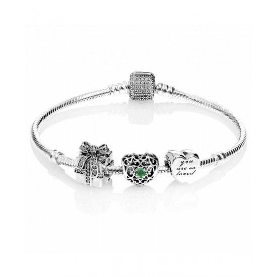 Pandora Bracelet Sparkling May Birthstone Complete PN 10371 Jewelry