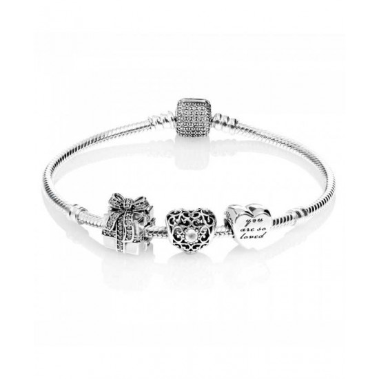 Pandora Bracelet Sparkling April Birthstone Complete PN 10385 Jewelry