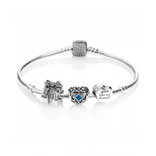 Pandora Bracelet Sparkling December Birthstone Complete PN 10400 Jewelry