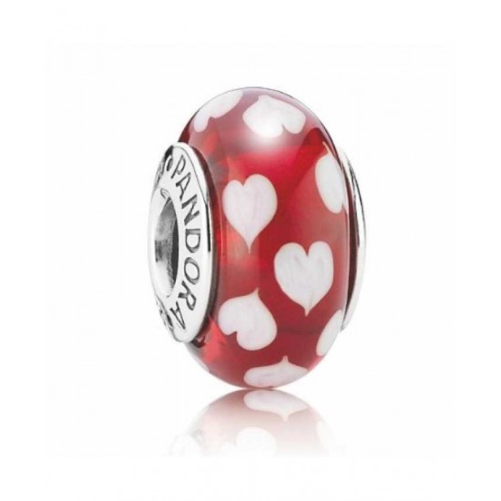 Pandora Charm Red And White Hearts Murano Glass Bead PN 10705 Jewelry