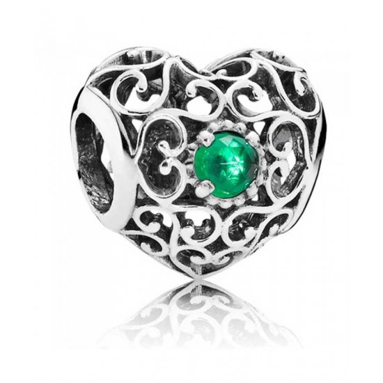 Pandora Charm Silver May Birthstone Signature Heart PN 10894 Jewelry
