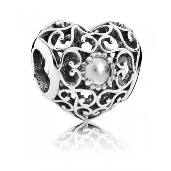 Pandora Charm Silver April Birthstone Signature Heart PN 10911 Jewelry