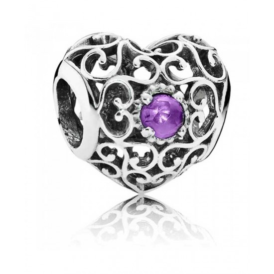 Pandora Charm Silver February Birthstone Signature Heart PN 10934 Jewelry