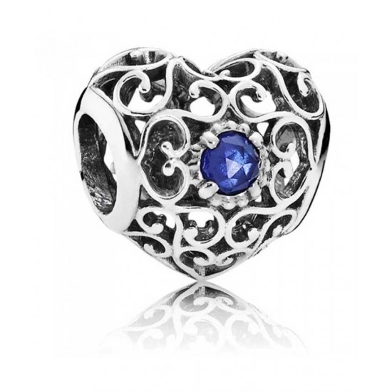 Pandora Charm Silver September Birthstone Signature Heart PN 10944 Jewelry