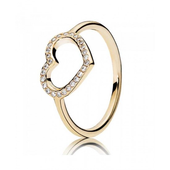 Pandora Ring 14ct Gold Cubic Zirconia Open Heart PN 11002 Jewelry