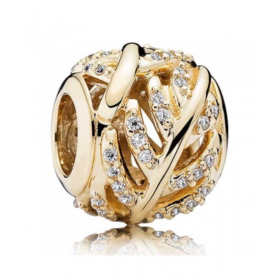 Pandora Charm 14ct Gold Cubic Zirconia Openwork Feather PN 11029 Jewelry