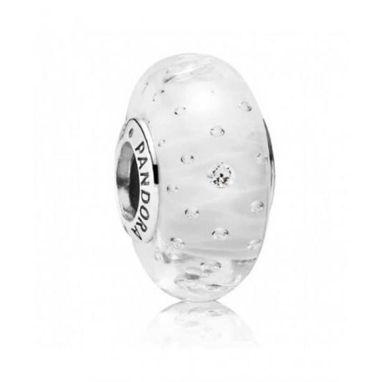 Pandora Charm Silver And White Fizzle Murano Glass PN 11037 Jewelry