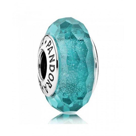 Pandora Charm Oceanic Teal Glitter Sterling Silver Glass PN 11043 Jewelry
