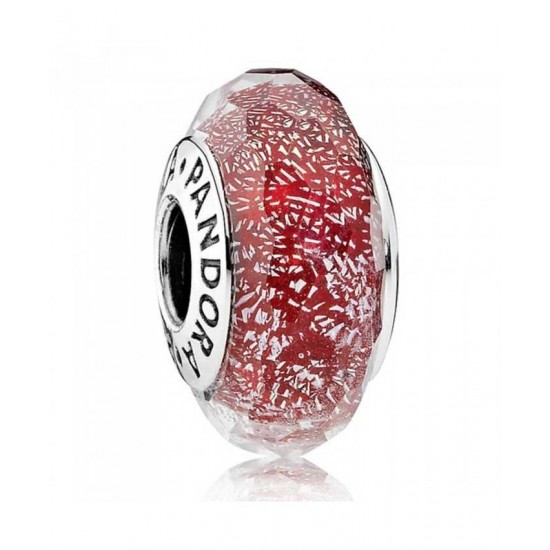 Pandora Charm Oriental Bloom Red Glitter Sterling Silver Glass PN 11044 Jewelry