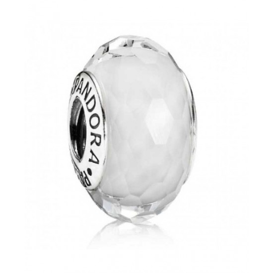 Pandora Bead Sterling Silver White Facted Murano Glass PN 11048 Jewelry