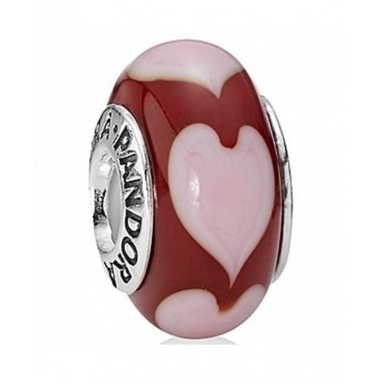 Pandora Bead Silver Red Glass Hearts PN 11051 Jewelry