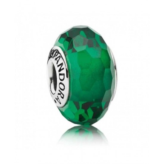 Pandora Bead Silver Green Faceted Murano Glass PN 11054 Jewelry