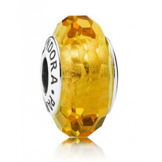 Pandora Bead Silver Gold Faceted Murano Glass PN 11055 Jewelry