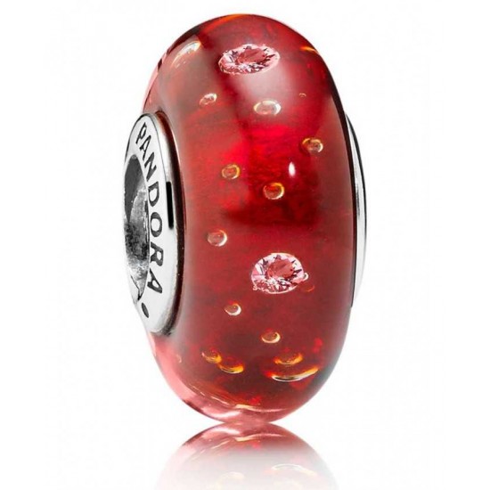 Pandora Charm Silver Red Fizzle Murano Glass PN 11057 Jewelry