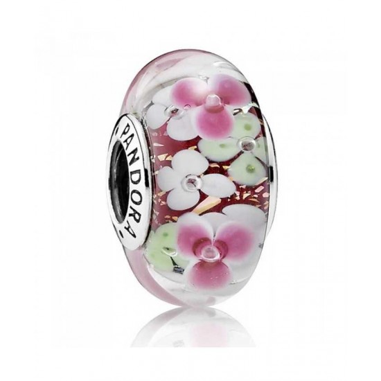 Pandora Charm Oriental Bloom Pink Flower Garden Sterling Silver Glass PN 11058 Jewelry