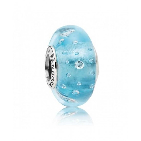 Pandora Charm Silver And Blue Fizzle Murano Glass PN 11059 Jewelry