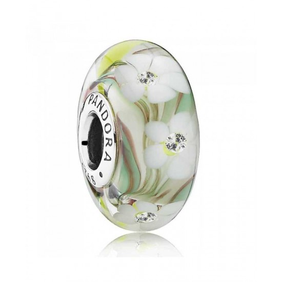 Pandora Charm Silver Cubic Zirconia Multi Coloured Floral Murano Glass PN 11063 Jewelry