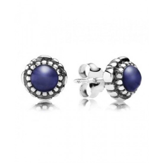 Pandora Earring Silver September Birthstone Lapis Lazuli Stud PN 11144 Jewelry