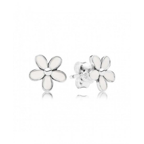 Pandora Earring Silver White Enamel Flower Studs PN 11148 Jewelry