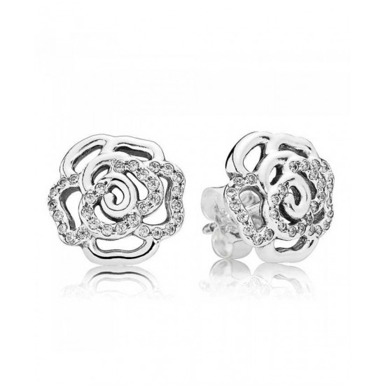 Pandora Earring Silver Rose Cubic Zirconia Stud PN 11162 Jewelry