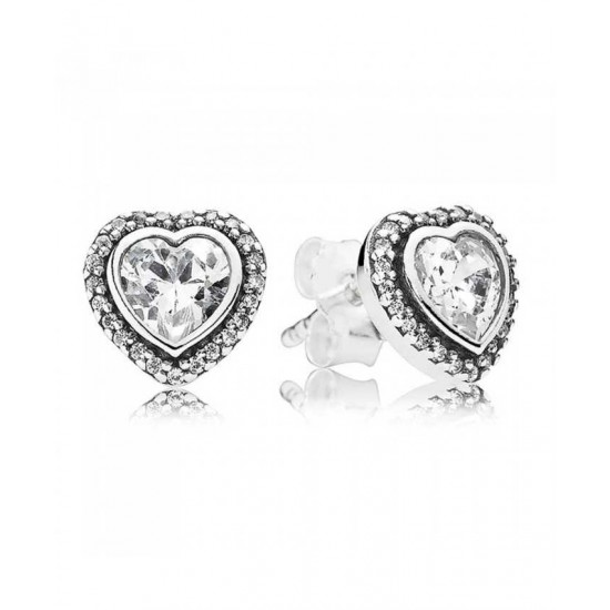 Pandora Earring Silver Cubic Zirconia Heart Stud PN 11167 Jewelry