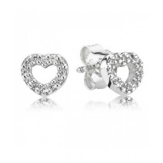 Pandora Earring Silver Cubic Zirconia Open Heart Studs PN 11171 Jewelry