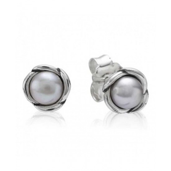 Pandora Earring Sterling Silver Grey Freshwater Pearl Flower Studs PN 11179 Jewelry