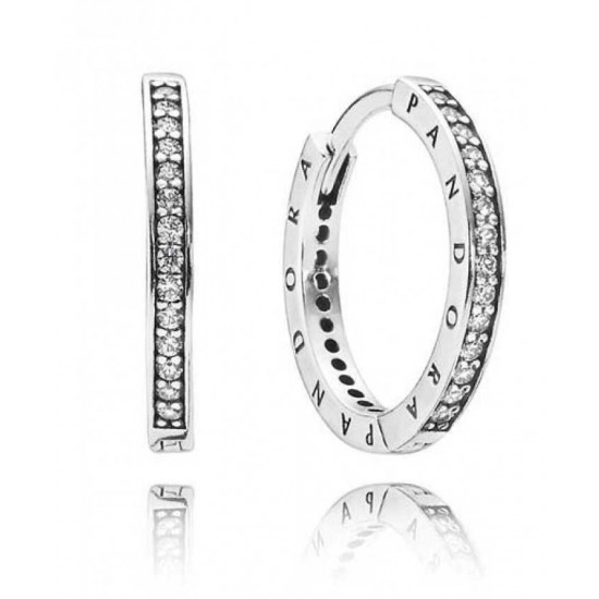 END X Pandora Earring Silver Pave Signature Hoop PN 11180 Jewelry