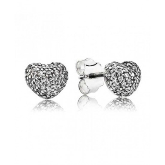 Pandora Earring Silver Cubic Zirconia Pave Heart Stud PN 11186 Jewelry