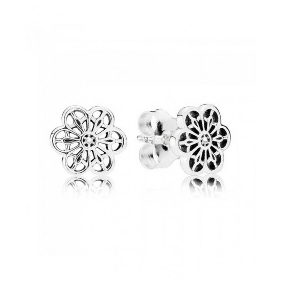 Pandora Earring Silver Cubic Zirconia Floral Daisy Lace PN 11194 Jewelry