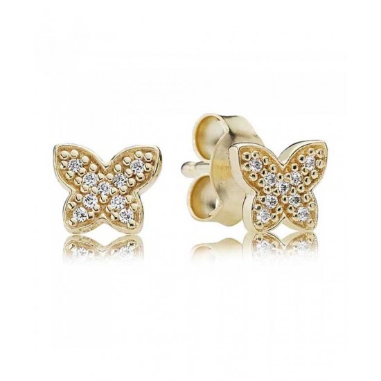 Pandora Earring 14ct Gold Cubic Zirconia Butterfly Stud PN 11198 Jewelry