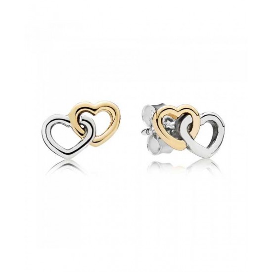 Pandora Earring Silver 14ct Gold Interlocked Heart Stud PN 11202 Jewelry