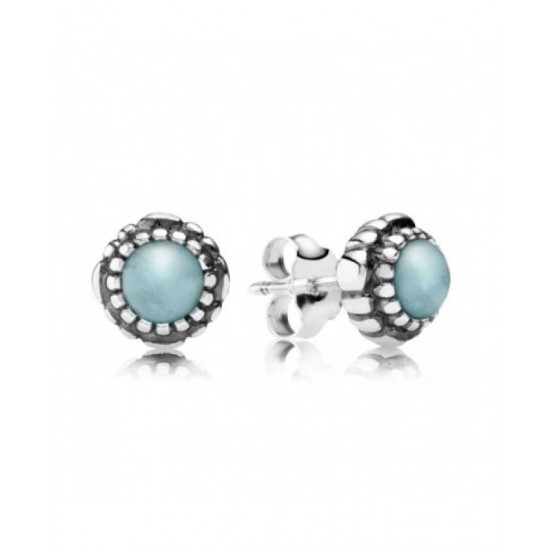 Pandora Earring Silver March Birthstone Aquamarine Stud PN 11207 Jewelry