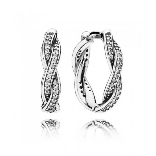 Pandora Earring Silver Cubic Zirconia Twist Of Faith Hoop PN 11209 Jewelry