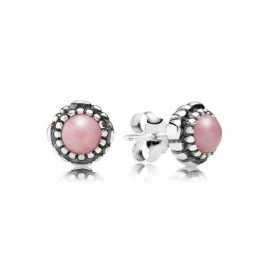 Pandora Earring Silver October Birthstone Pink Opal Stud PN 11210 Jewelry