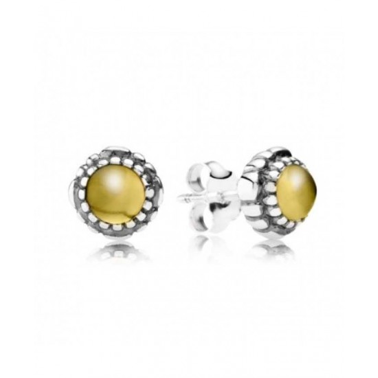 Pandora Earring Silver November Birthstone Citrine Stud PN 11214 Jewelry
