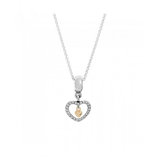 Pandora Necklace Silver 14ct Heart Dropper PN 11356 Jewelry