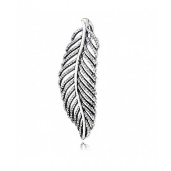 Pandora Pendant Silver Feather Micro Cubic Zirconia Pave PN 11485 Jewelry