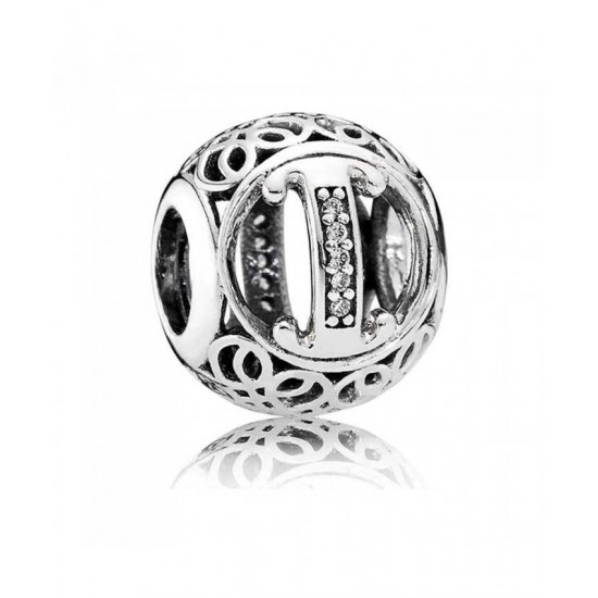 Pandora Charm Silver Cubic Zirconia Vintage I Swirl PN 10460 Jewelry