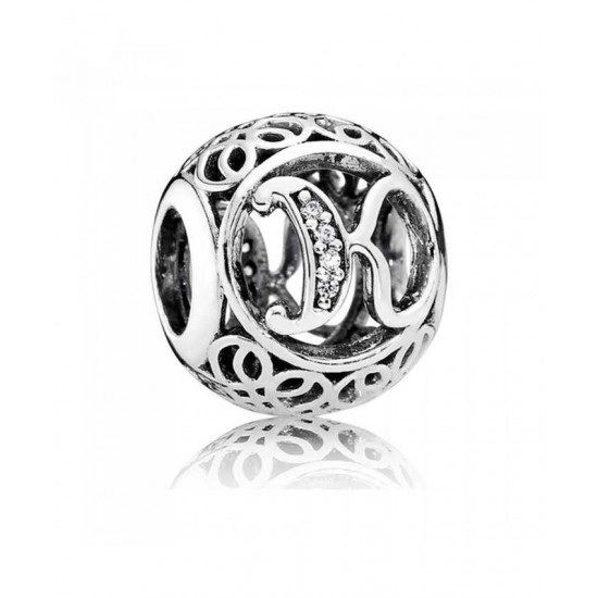Pandora Charm Silver Cubic Zirconia Vintage K Swirl PN 10462 Jewelry
