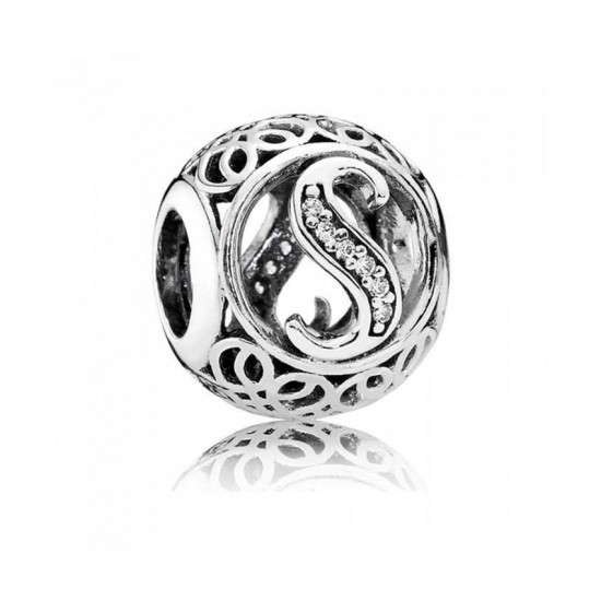 Pandora Charm Silver Cubic Zirconia Vintage S Swirl PN 10464 Jewelry