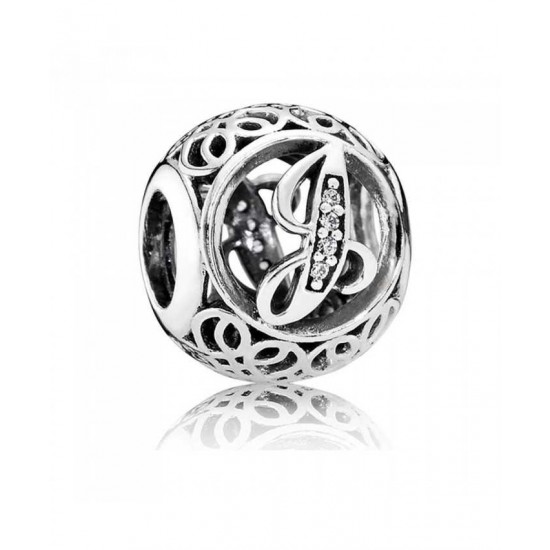 Pandora Charm Silver Cubic Zirconia Vintage J Swirl PN 10465 Jewelry