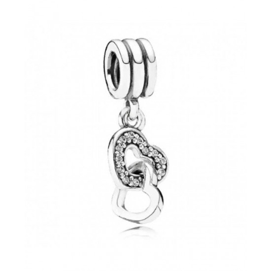Pandora Charm Silver Cz Double Heart Dropper PN 10772 Jewelry