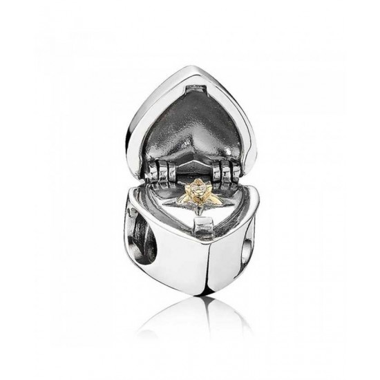 Pandora Charm Silver And 14ct Gold Heart Box With Ring PN 10775 Jewelry