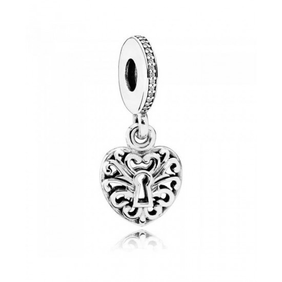 Pandora Charm Silver Intricate Heart Lock Pendant PN 10777 Jewelry